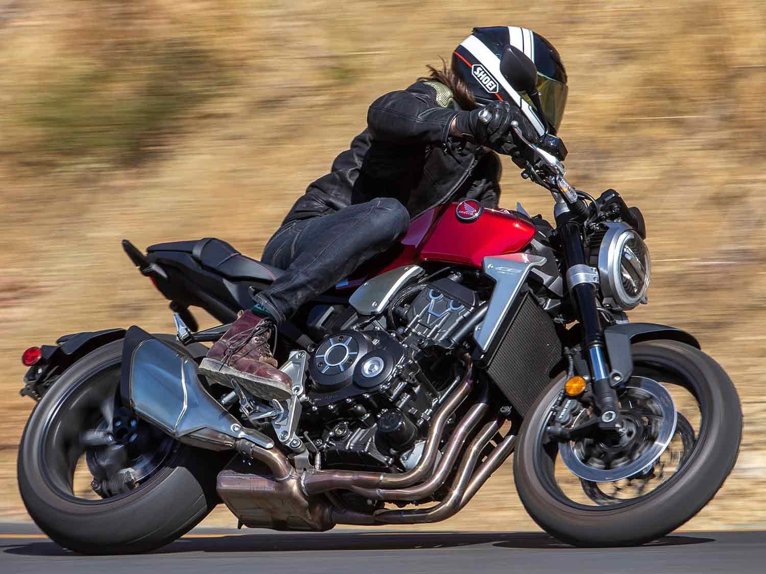 Wearing the Foreman Boots on a spirited ride aboard Honda’s CB1000R.