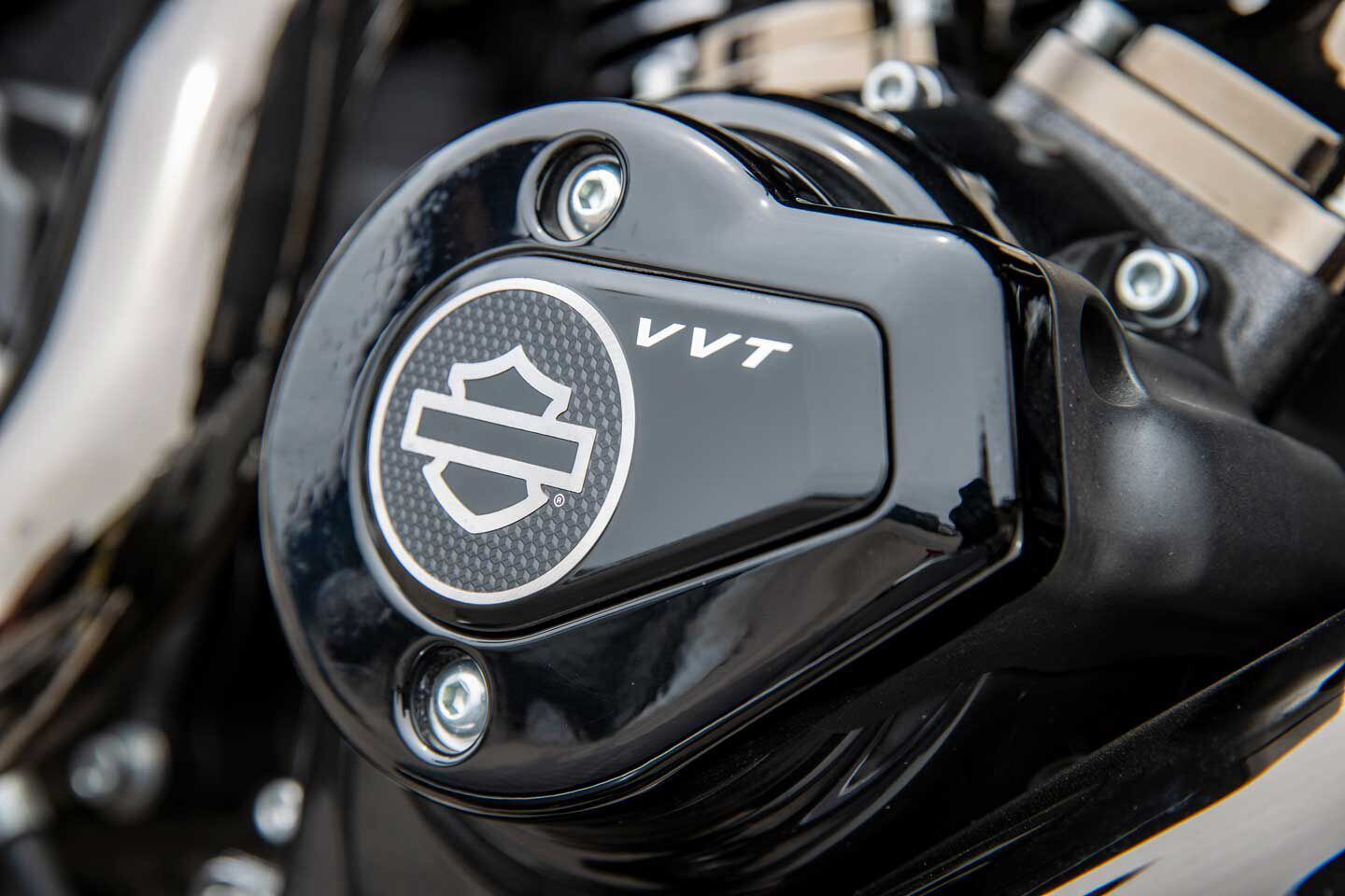 Harley’s new VVT system moves the higher-lift and longer-duration cam through 40 degrees of adjustment relative to the crankshaft.