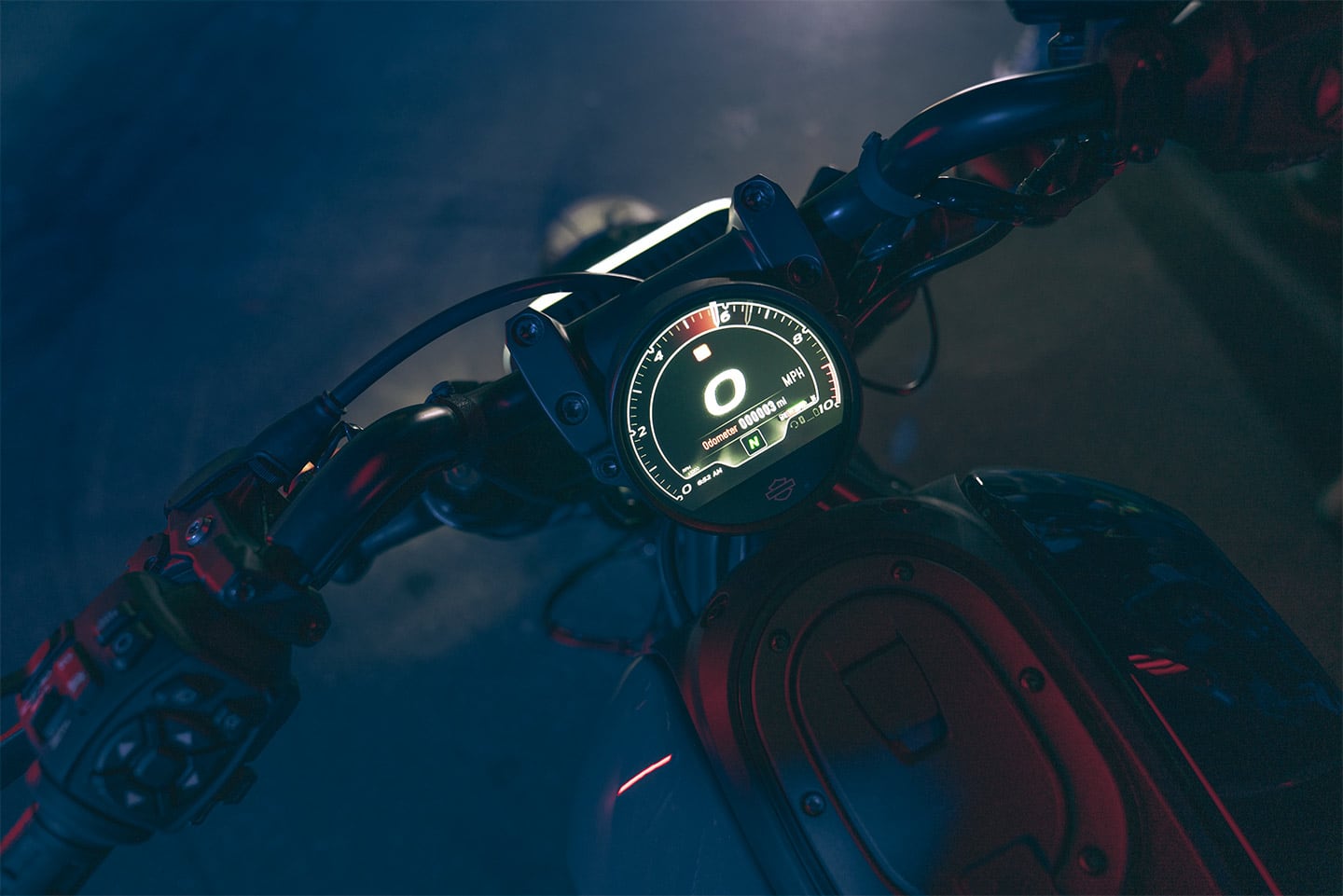 The round TFT dash fits the style of the bike and makes it far easier to navigate menus than a more traditional LCD setup would.