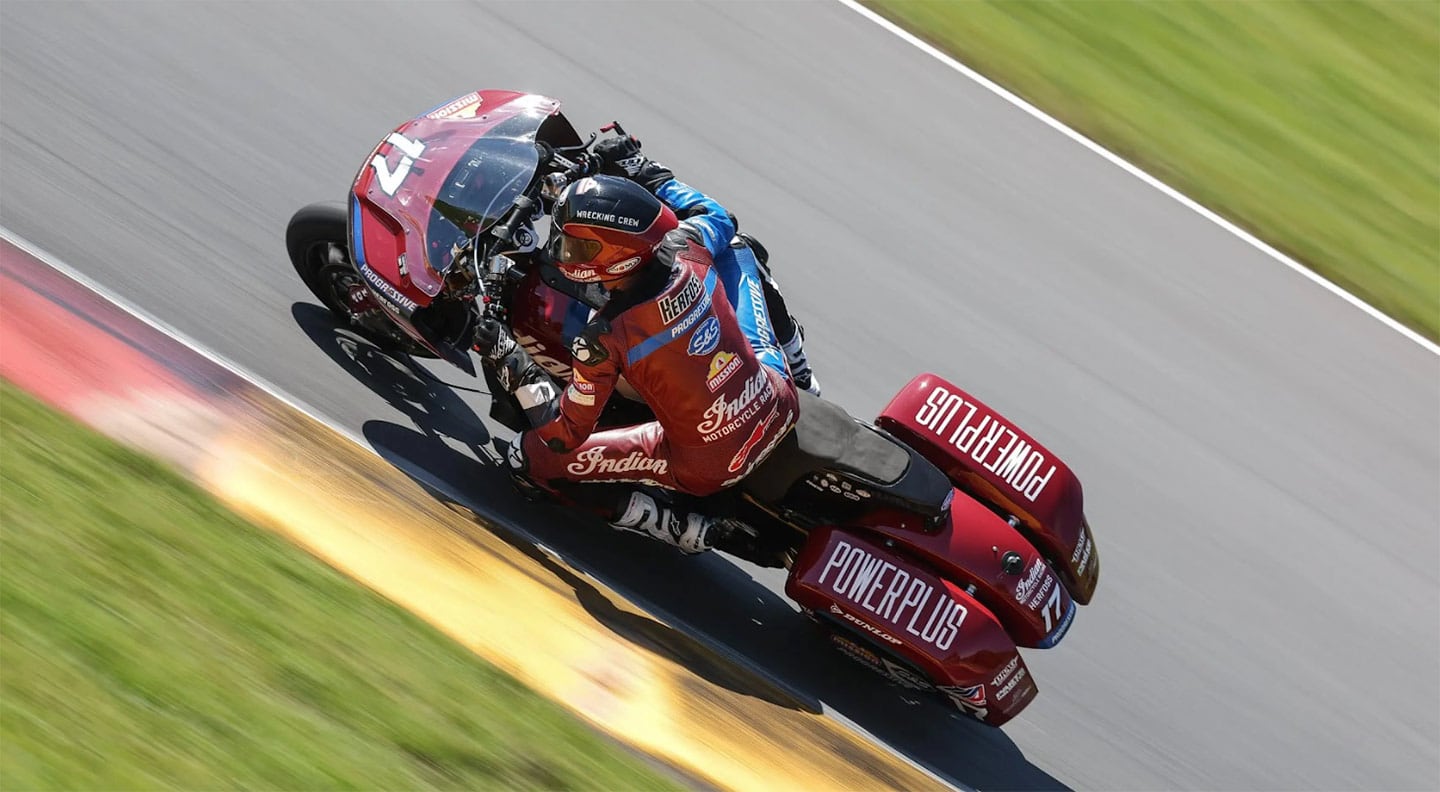 Championship point leader Troy Herfoss aboard his S&S/Indian Indian Motorcycle Challenger.