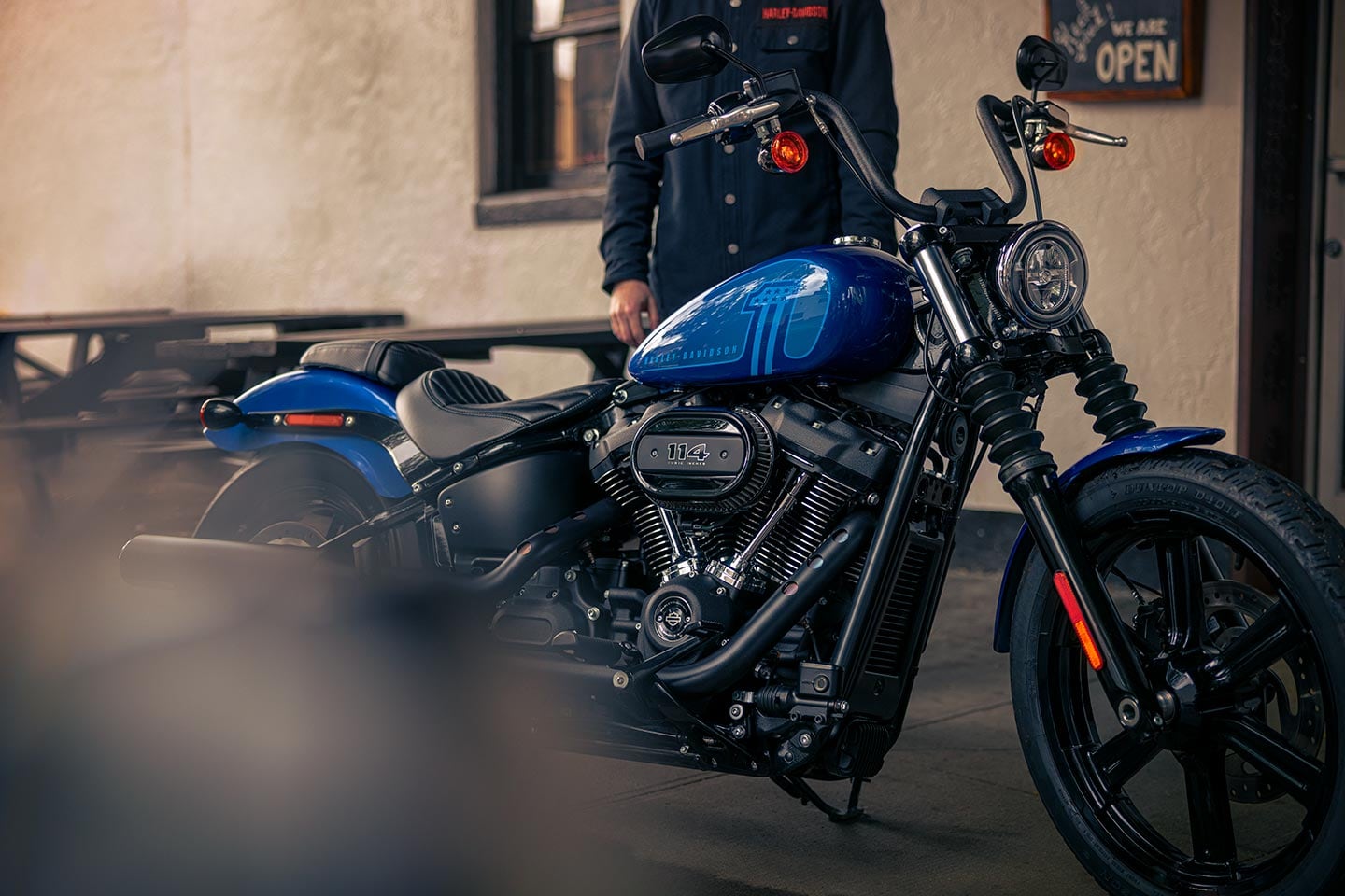 The blacked-out finishes lend a modern look to the classic bobber styling.