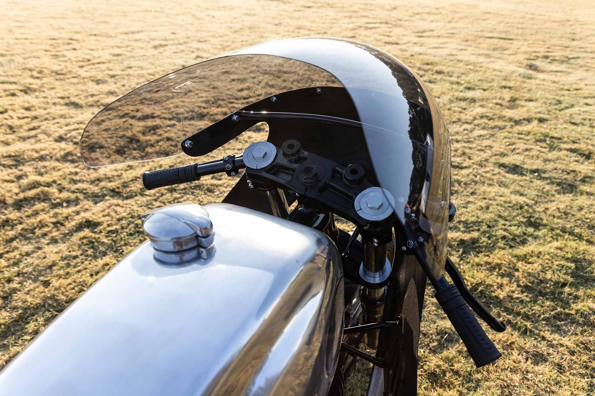 Low clip-on handlebars and complete removal of the Chief’s dash change the view from the cockpit completely.